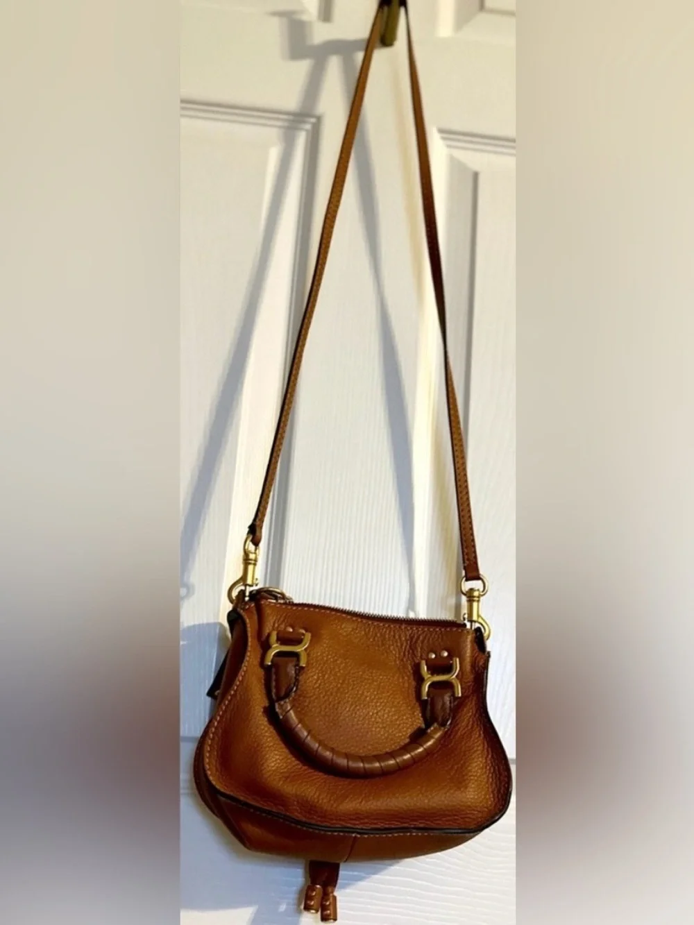 Chloé Mini Marcie Crossbody Bag Tan Grained Leather Like New